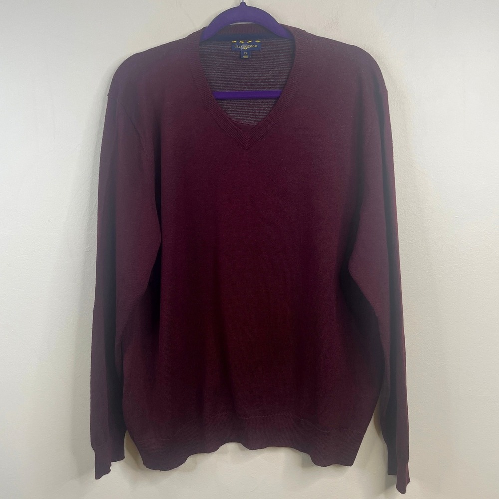 Club Room Merino Wool Blend Ivy Style Sweater Men XLarge Burgundy Preppy Minimal